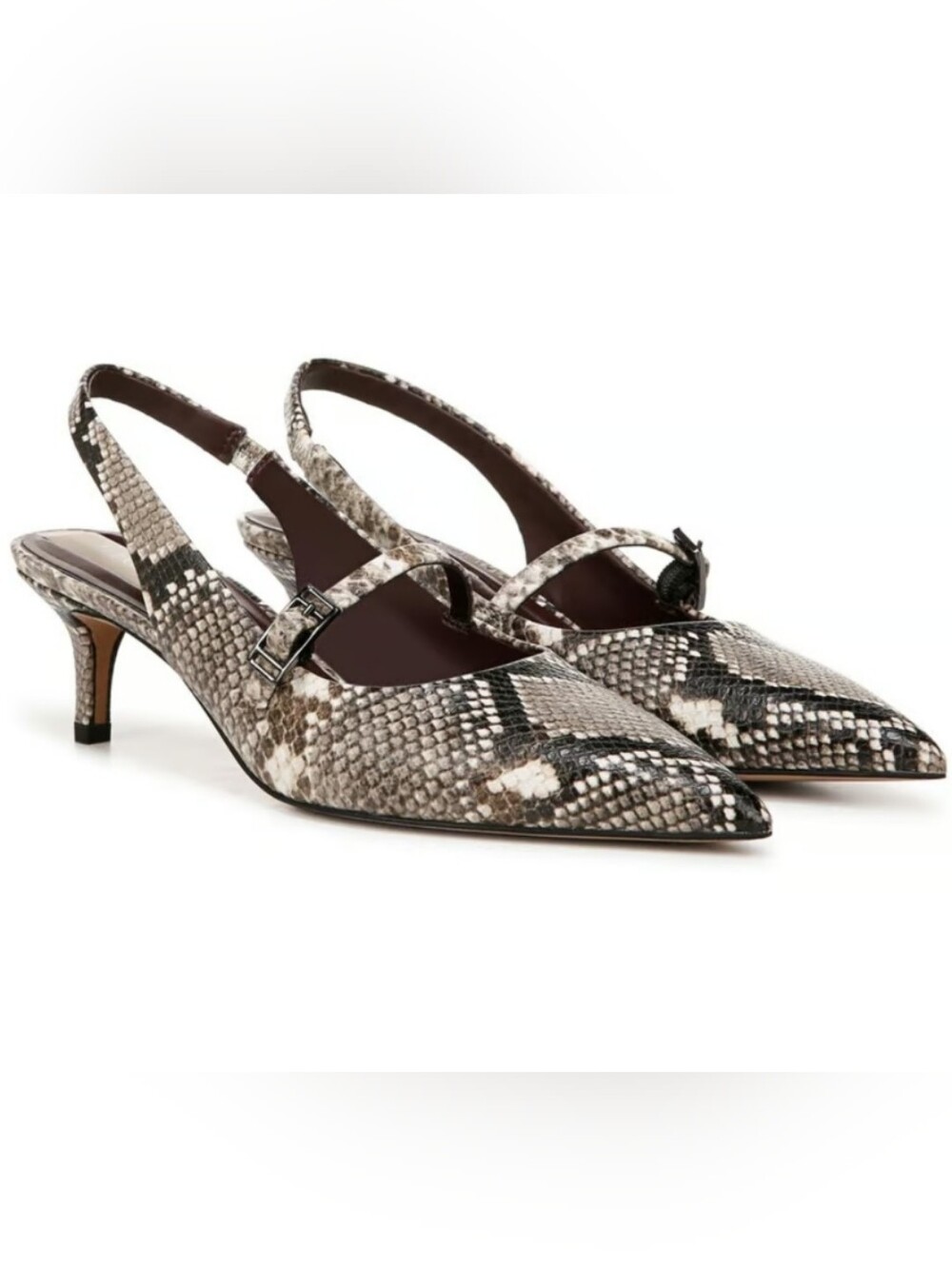 Franco Sarto Snake-Print Slingback Heels in Brown and Cream